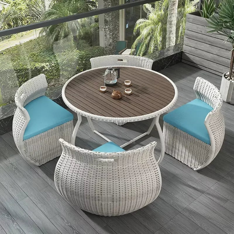 Modern Minimalist Rattan 4-Person Outdoor Dining Set - DSARD