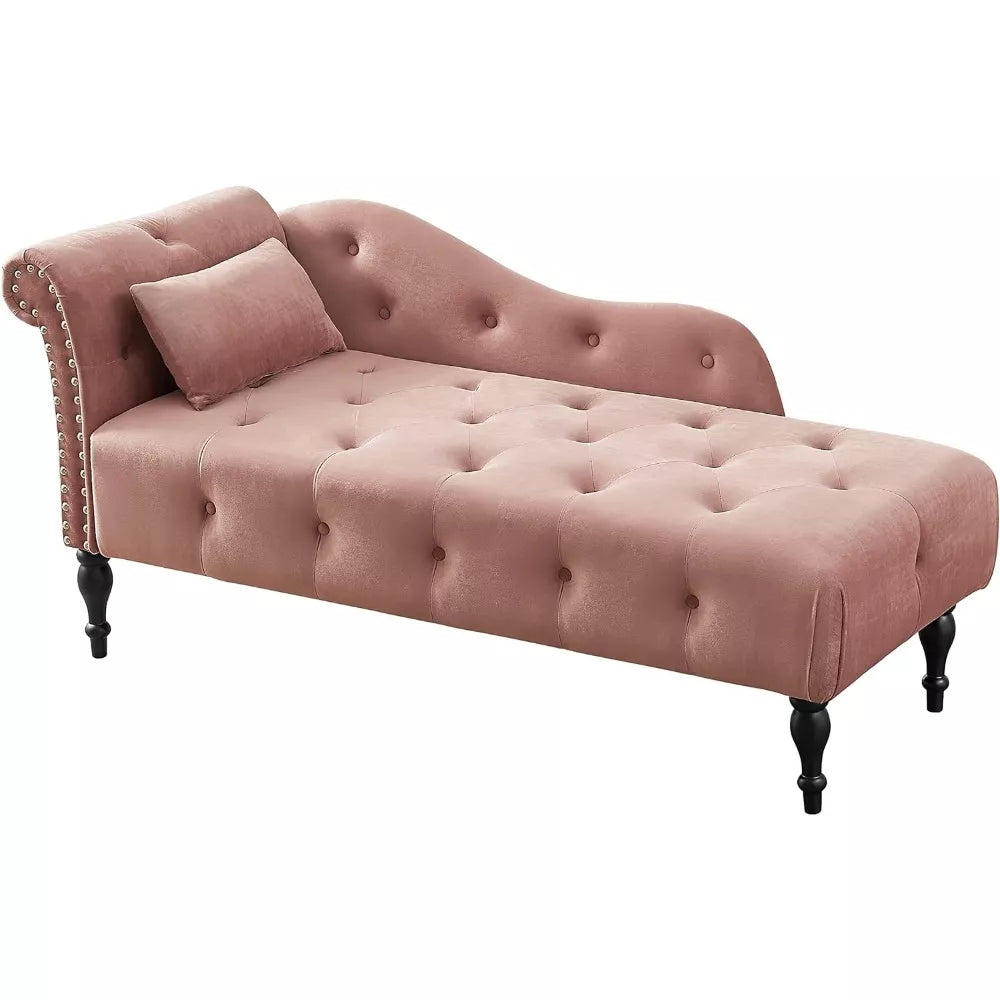 Modern Velvet Armless Chaise Lounge with Solid Wood Legs and Tufted Design - DSARD