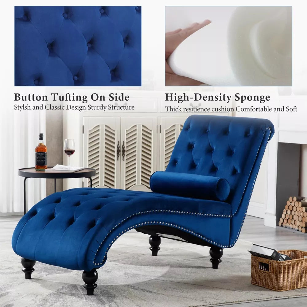 Velvet Button Tufted Lounge Chair with Pillow - DSARD
