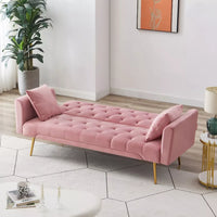 Velvet Futon Sofa Bed with 3 Adjustable Backrest Angles & Pillows - DSARD