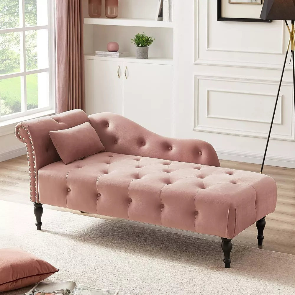 Modern Velvet Armless Chaise Lounge with Solid Wood Legs and Tufted Design - DSARD