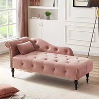 Modern Velvet Armless Chaise Lounge with Solid Wood Legs and Tufted Design - DSARD