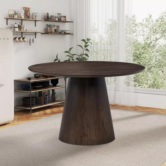 47″ Round Wooden Dining Table for 4, Solid Wood Pedestal Table – Brown - DSARD - DSARD