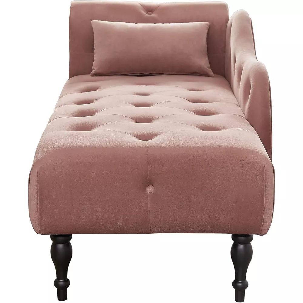 Modern Velvet Armless Chaise Lounge with Solid Wood Legs and Tufted Design - DSARD
