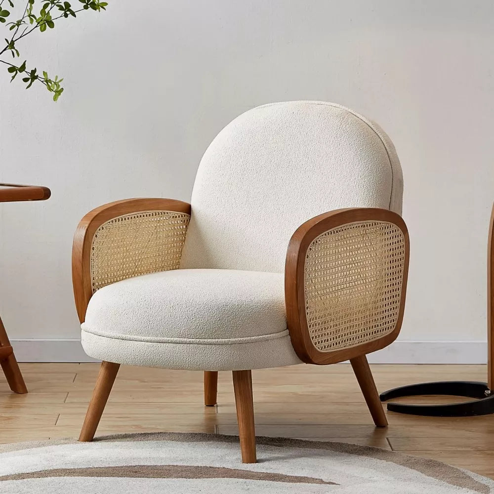 Nordic Rattan Leisure Single Sofa Chair – Solid Wood, Modern Fabric Design - DSARD