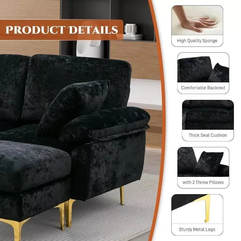Convertible U-Shaped Sectional Sofa with Velvet Upholstery and Chaise - DSARD - DSARD