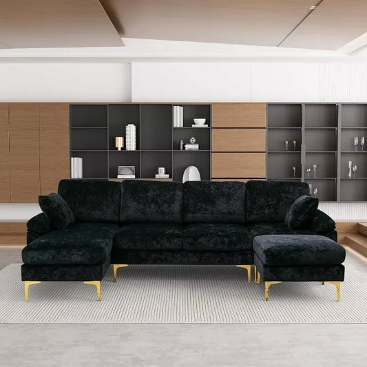 Convertible U-Shaped Sectional Sofa with Velvet Upholstery and Chaise - DSARD - DSARD