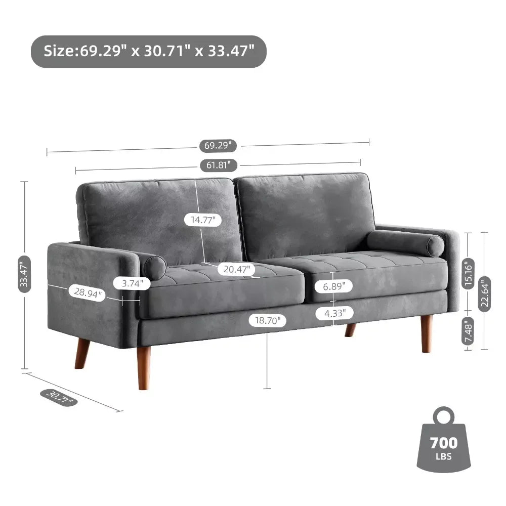 70″ Modern Velvet Love Seat Sofa – 2-Seater Tufted Couch with Pillows - DSARD - DSARD
