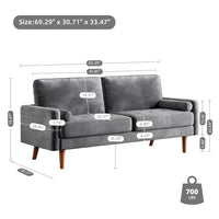 70″ Modern Velvet Love Seat Sofa – 2-Seater Tufted Couch with Pillows - DSARD - DSARD