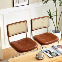 Mid-Century Modern Armless Dining Chairs with Rattan Backrest and PU Leather - DSARD