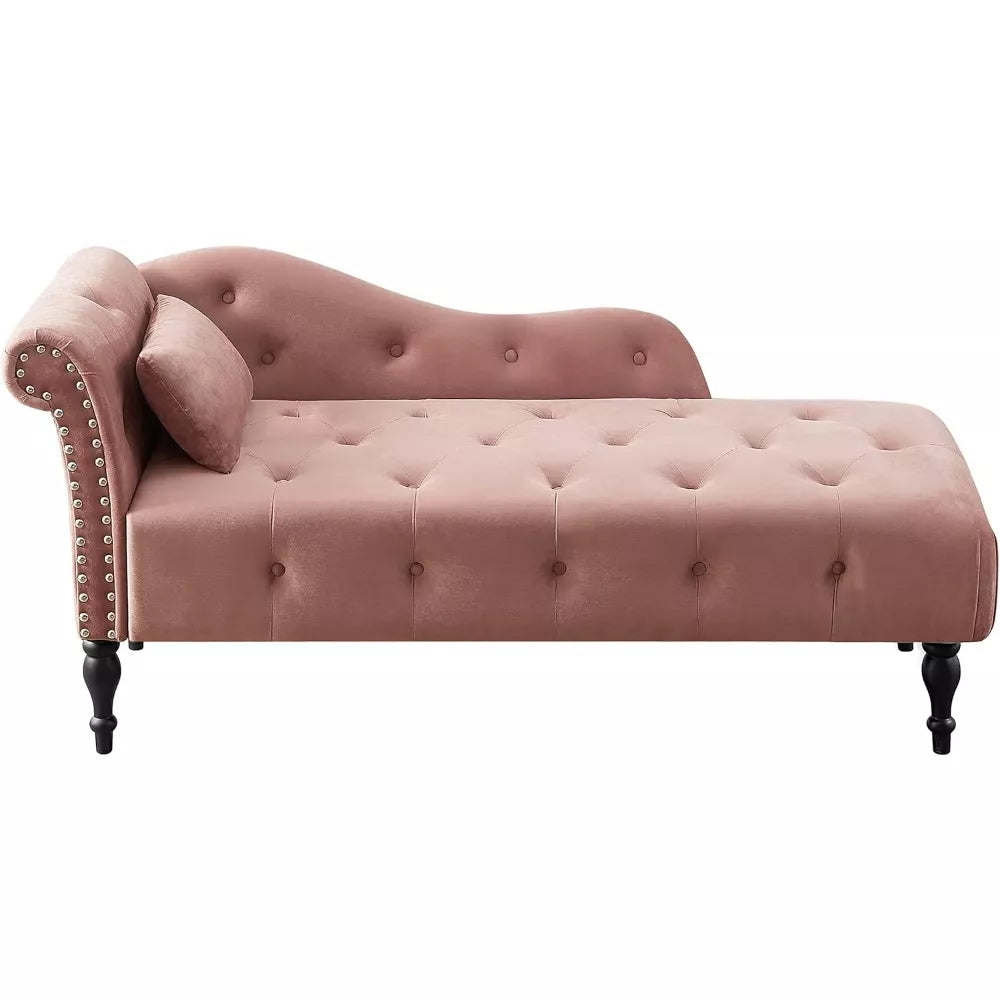 Modern Velvet Armless Chaise Lounge with Solid Wood Legs and Tufted Design - DSARD