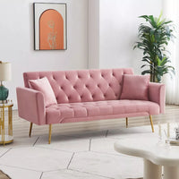 Velvet Futon Sofa Bed with 3 Adjustable Backrest Angles & Pillows - DSARD