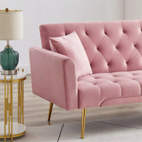 Velvet Futon Sofa Bed with 3 Adjustable Backrest Angles & Pillows - DSARD
