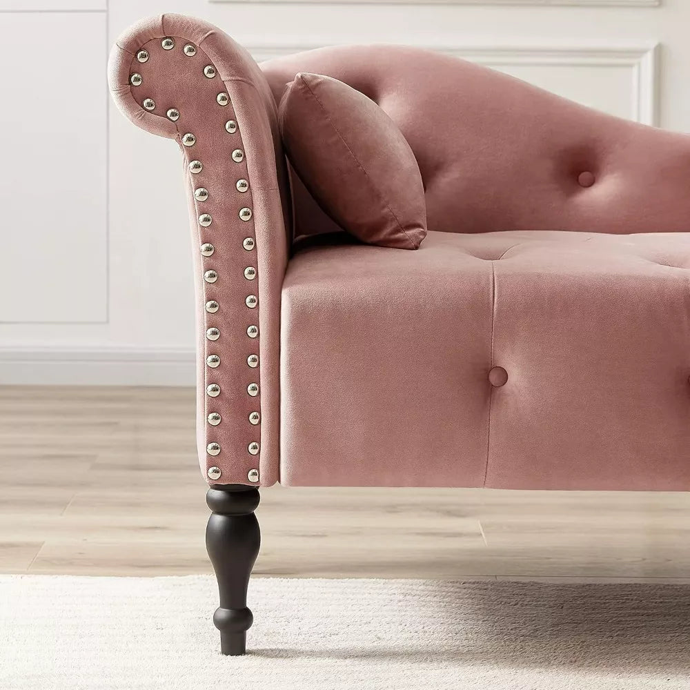 Modern Velvet Armless Chaise Lounge with Solid Wood Legs and Tufted Design - DSARD