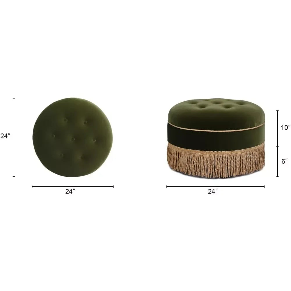 24″ Round Upholstered Accent Ottoman with Performance Velvet and Tassel Fringe - DSARD - DSARD
