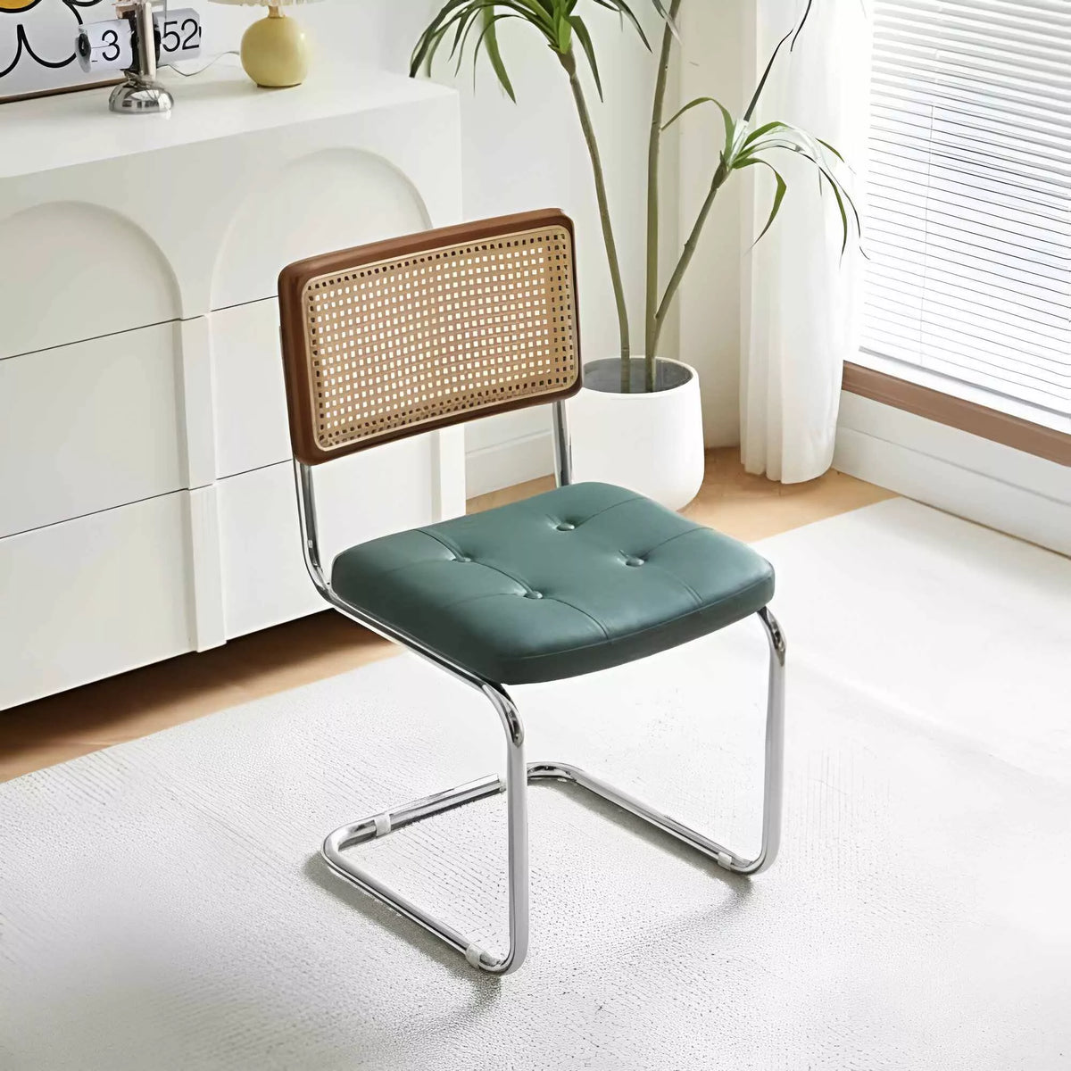 Mid-Century Modern Armless Dining Chairs with Rattan Backrest and PU Leather - DSARD