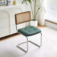 Mid-Century Modern Armless Dining Chairs with Rattan Backrest and PU Leather - DSARD
