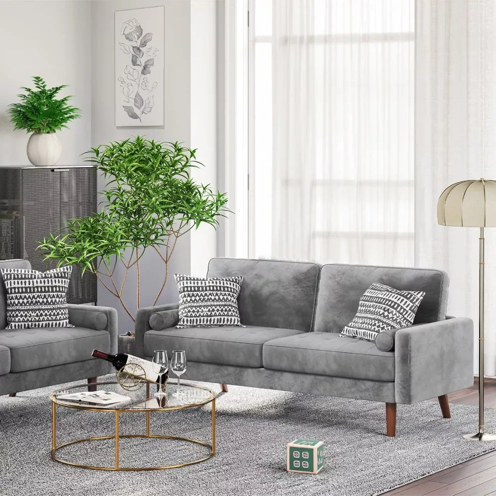 70″ Modern Velvet Love Seat Sofa – 2-Seater Tufted Couch with Pillows - DSARD - DSARD