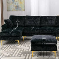 Convertible U-Shaped Sectional Sofa with Velvet Upholstery and Chaise - DSARD - DSARD