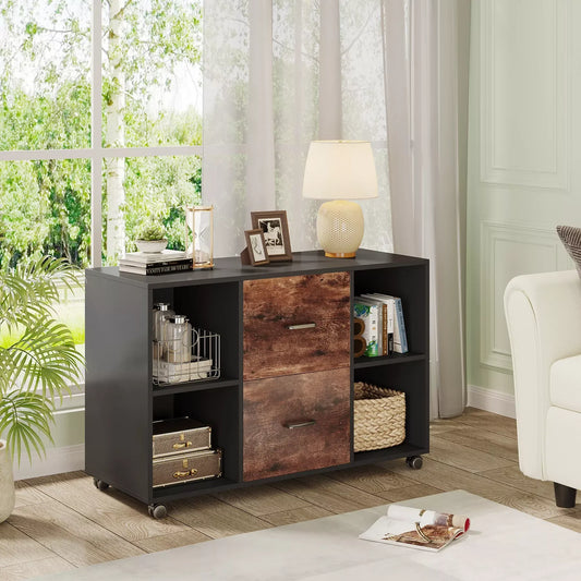 2-Drawer Wooden Filing Cabinet with Printer Stand & Rolling Wheels - DSARD - DSARD