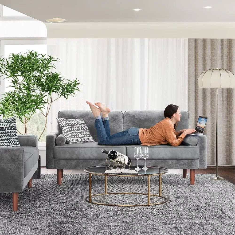 70″ Modern Velvet Love Seat Sofa – 2-Seater Tufted Couch with Pillows - DSARD - DSARD