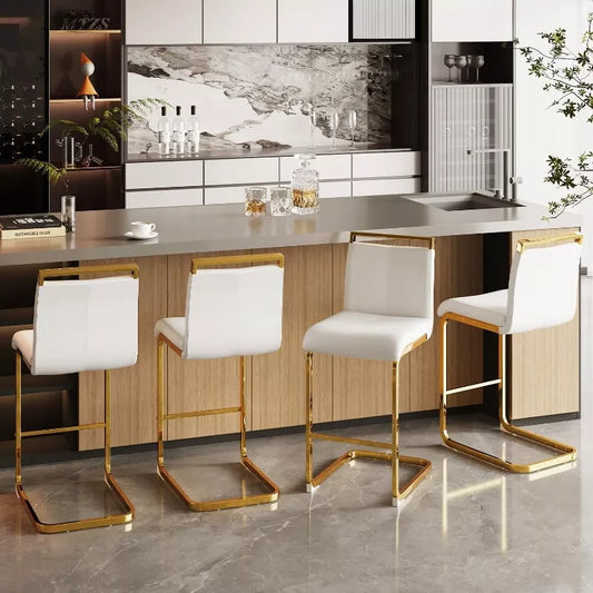 Gold Bar Stools Set of 4 with Back, 24″ White Island Chairs with Gold Legs - DSARD