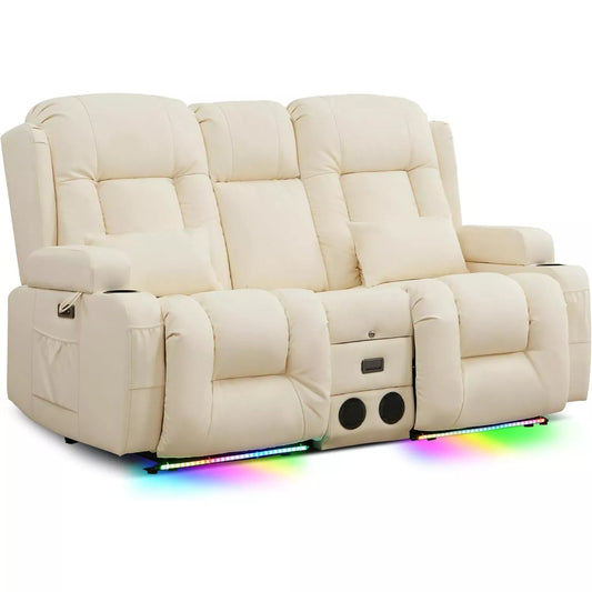 Power Reclining Loveseat with Massage, Heat & LED – Home Theater Chaise Sofa - DSARD