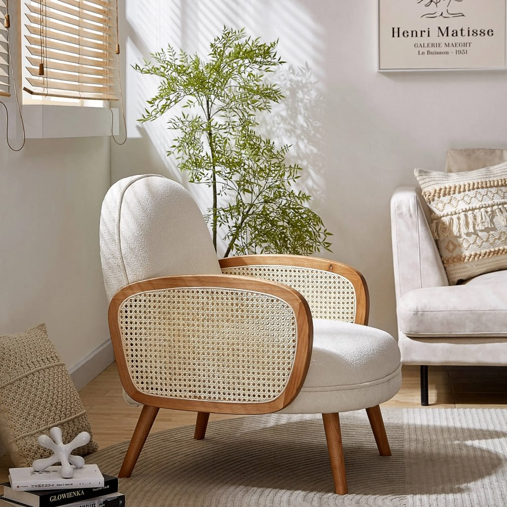 Nordic Rattan Leisure Single Sofa Chair – Solid Wood, Modern Fabric Design - DSARD