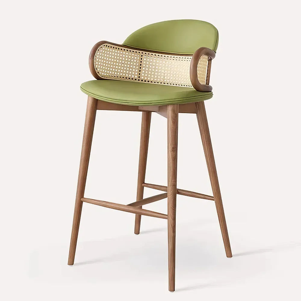 Solid Wood Rattan Kitchen Counter & Bar Chair – Modern Minimalist Style with Handrails - DSARD